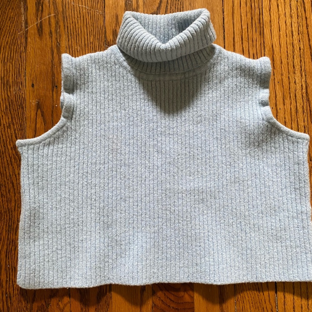 St John Sport by Marie Gray cropped baby blue rubbed turtleneck